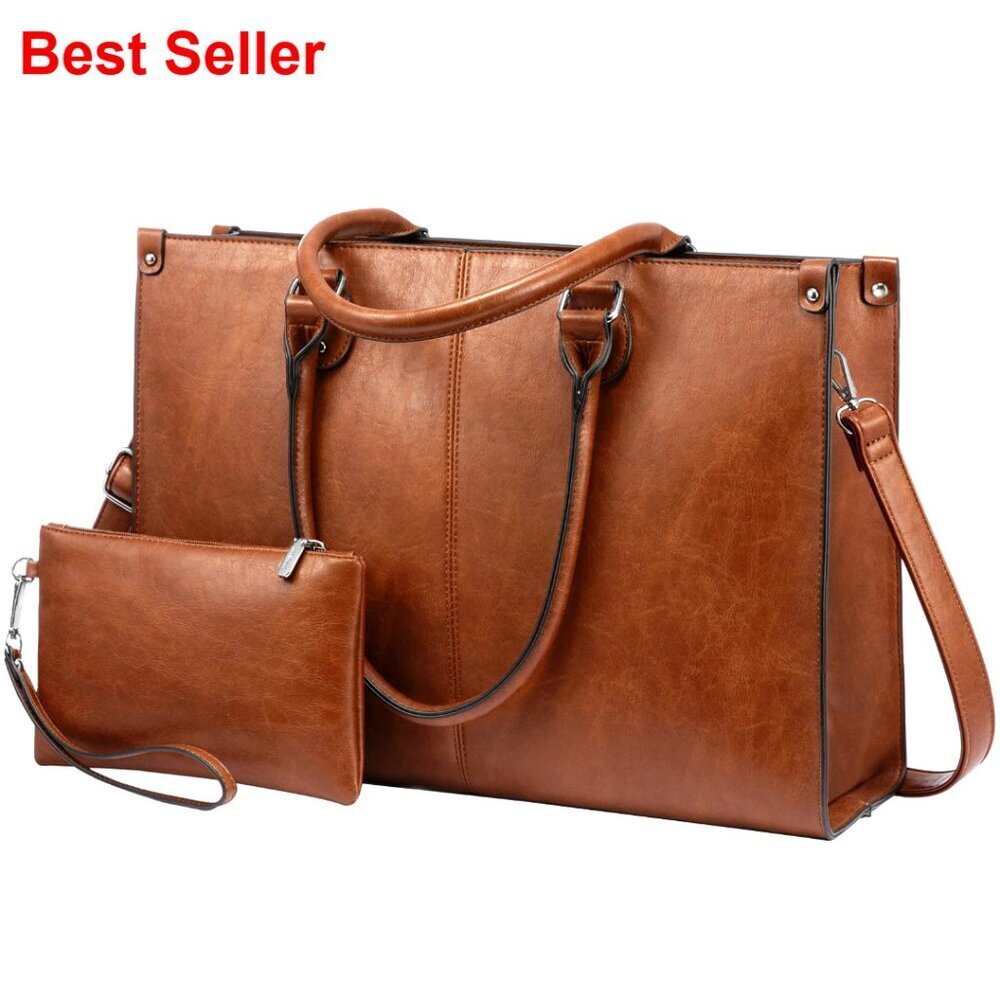 15.6 Inch Laptop Tote Bag, Vintage Vegan Leather, Large Capacity Work Bag